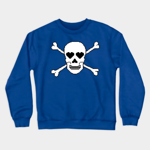 Pixelated Skull and Crossbones with Heart Eyes Crewneck Sweatshirt by pookiemccool